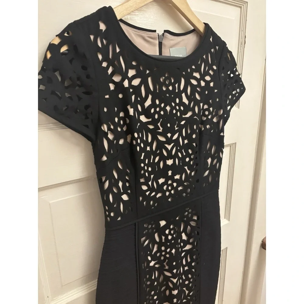 Maeve Anthropologie Women's Black Basalt‎ Laser Cut Sheath Dress Size 6 $198